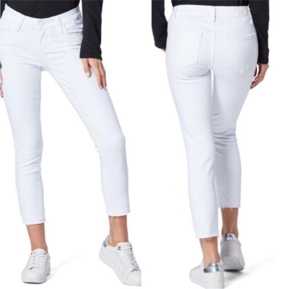 Paige Skyline Crop Skinny Raw-Hem Jeans in Lived In Crisp White - Picture 1 of 5